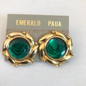 Emerald Paua Shell Round Pierced Stud Earrings NOC
